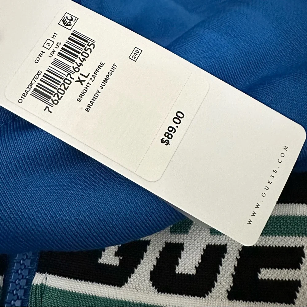 Guess Blue Sporty Logo Long Sleeve Shorts Jumpsuit / Romper Size XL